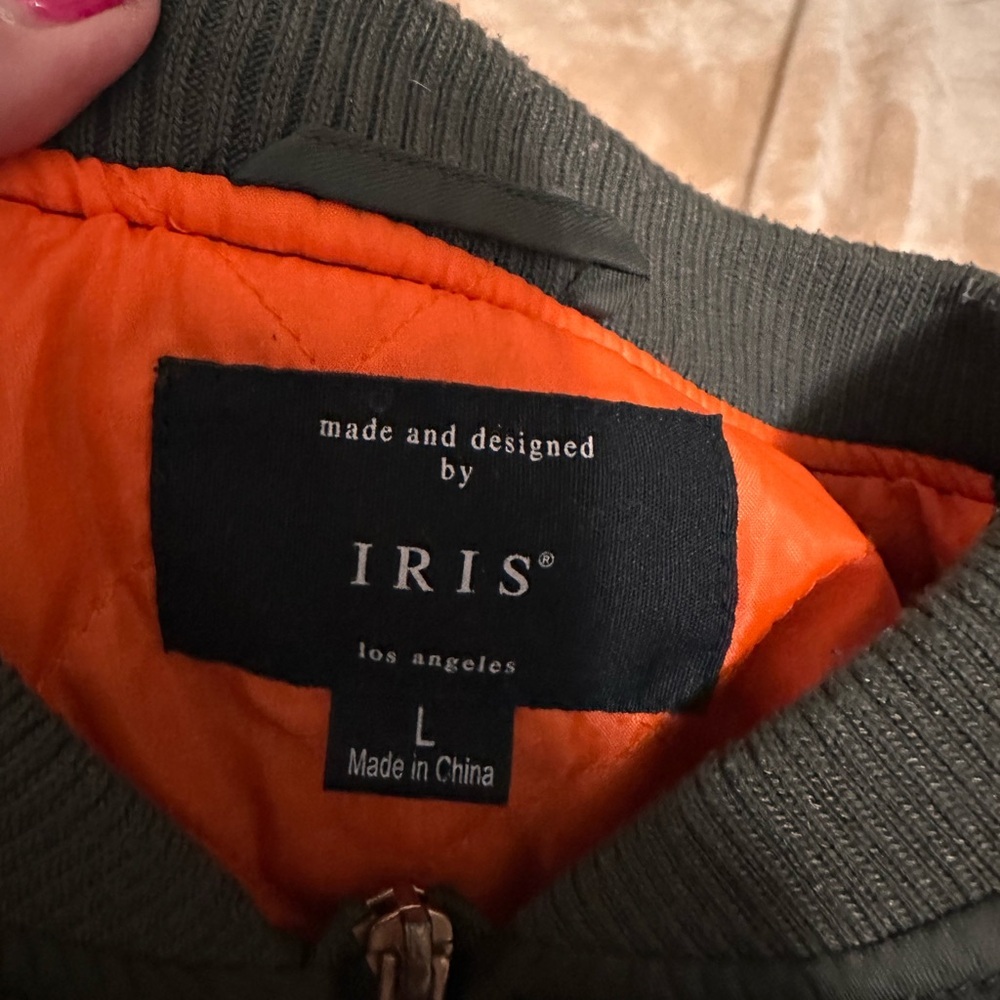 Iris Boutique Bomber Patch Olive Jacket L - image 6